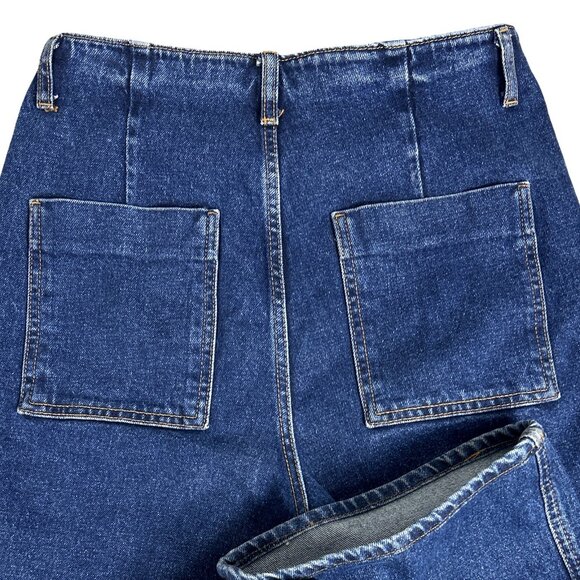 Zara High Waisted Sailor Wide Leg Cropped Jeans Gold Button Nautical Denim - Picture 9 of 16